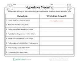 Hyperbole cafe is a fun poem about a restaurant that serves bowls of soup deeper than the sea and bread that's longer than a train! Hyperbole Meaning Worksheet Education Com