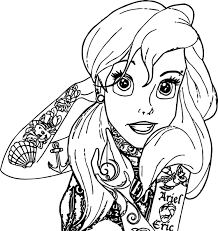 Awesome Ariel Mermaid Tattoo Coloring Page Tattoo Coloring Book Ariel Coloring Pages Disney Princess Coloring Pages
