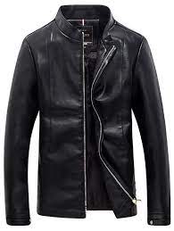 Solid Color Faux Leather Zip Up Stand Collar Jacket For Men Stand Collar Jackets Jackets Men Fashion Collar Leather Jacket
