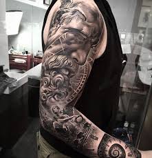 Black And Grey Realism Tattoo Sleeve Amazing Black And Grey Realism Sleeve By Ezequiel Samuraii Ezequielsamuraii From Barcelona Es Styng Realism Reali Greek Tattoos Tattoos Sleeve Tattoos