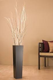 Green Floral Crafts White Mitsumata In Tall Black Floor Vase Floor Vase Decor Floor Vase Home Decor