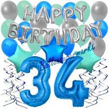 Wer ist 34 jahre alt? 34 Teiliges Geburtstagsdeko Set Mit Luftballons Happy Birthday Blue Zum 34 Geburtstag