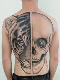 Tiger Skull Backpiece By Valentin Hirsch Done At His Studio Vh In Berlin In 2020 Tattoos Symmetrical Tattoo Tiger Skull