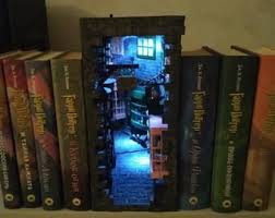 Bookshelf Art Book Nook Miniature Street Miniature Art Etsy In 2020 Bookshelf Art Book Nooks Library Decor