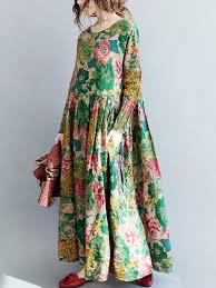 National Style Flower Printed Long Dress Floral Chiffon Maxi Dress Floral Print Chiffon Maxi Dress Printed Long Dresses