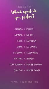 Fun Instagram Story Template This Or That Which Sport Do You Prefer Instagram Story Template Instagram Challenge This Or That Questions