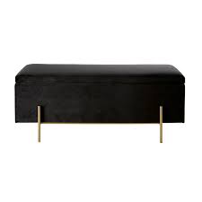 Banquette Coffre En Velours Noir Et Metal Dore Chris Maisons Du Monde En 2020 Banquette Coffre Banquette Mobilier De Salon