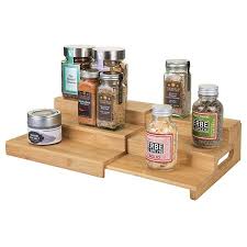 Mdesign Bamboo Expandable Kitchen Cabinet Pantry Shelf Organizer Spice Rack 3 Level Storage Easy P Kitchen Spice Racks Spice Rack Organiser Kitchen Spices