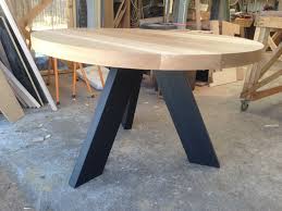 Solid American Oak Round Dining Table With Matte Black Angled Legs Bomboracustomfurniture Round Dining Table Timber Dining Table Dining Table