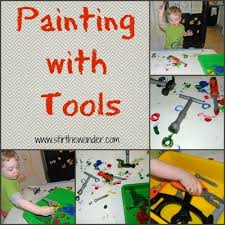 Painting With Tools Construction Theme Preschool Preschool Construction Construction Activities