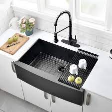 A single bowl sink is ideal when it comes to saving treat your kitchen to a stylish update with the 36 atlas farmhouse sink. 30 Inch Black Farmhouse Sink Vokim Apron Curved Front Kitchen Sink Single Bowl Gunmetal Matte Black 16 Gauge Stainless Steel Deep Kitchen Farm Sink Amazon Com