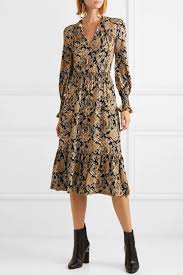 Gold Paisley Print Stretch Jersey Midi Dress Michael Michael Kors Winter Wedding Guest Dress Winter Wedding Guest Dress Outfits Dresses