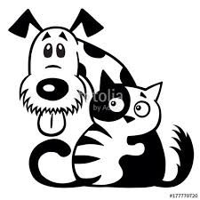 Cartoon Little Cat Hugging His Dog Friend Pets Friendship Black And White Logo Cat Art Illustration Cat Hug Cartoon Dog