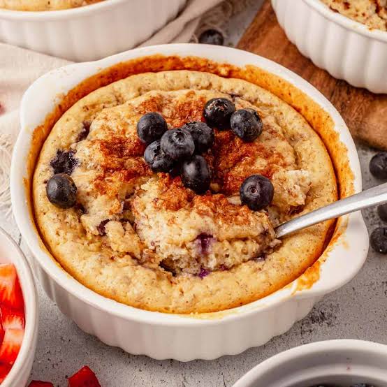 Baked Protein Pancake, fluffy, golden, dessert for breakfast