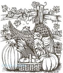 Thanksgiving Cornucopia And Fence Wood Mounted Rubber Stamp Northwoods P8703 Coloring Pages Fall Coloring Pages Coloring Books