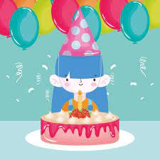 Happy Birthday Girl With Party Hat Cake Balloons In 2021 Happy Birthday Girls Happy Birthday Lettering Happy Birthday Illustration