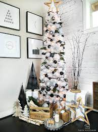 Modern Black And White Christmas Tree White Christmas Decor White Christmas Tree Decorations Christmas Tree Decorations Goplus 8ft artificial pencil christmas tree, unlit skinny slim tree, 1000 branch tips, premium pvc needles, sturdy metal stand, xmastree for home office shops hotels. modern black and white christmas tree