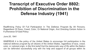 Maybe you would like to learn more about one of these? Executive Order 8802 Prohibition Of Discrimination In The Defense Industry 1941 And Resource Materials Pbs Learningmedia