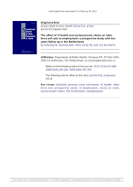 We did not find results for: Pdf The Effect Of Ill Health And Socioeconomic Status On Labor Force Exit And Re Employment A Prospective Study With Ten Years Follow Up In The Netherlands
