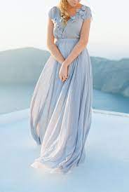 Gentle Grey Wedding Dress With Floral Decoration Romantic Wedding Dress Cap Sleeves Wedding Cap Sleeves Chiffon Wedding Gowns