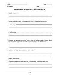 Endocrine System Worksheet For 9th Higher Ed Lesson Planet