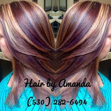 Red Brown Golden Blonde And Violet Highlights Hair Highlights Hair Inspiration Color Hair Highlights And Lowlights