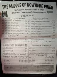 It's not quite in the middle of nowhere; Menu Picture Of Middle Of Nowhere Diner Exeter Tripadvisor