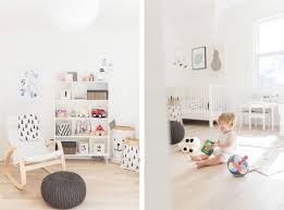 Scandinavian Shared Kids Room Light Filled Pastel Baby Toddler Playroom Ikea Poang Rocke Kids Interior Room Kids Room Interior Design Kids Room Lighting