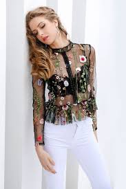 Sheer Floral Embroidered Blouse Women Shirts Blouse Fashion Clothes Women Embroidery Top Download all photos and use them even for commercial projects.