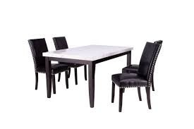 The tapered solid wood legs feature a mossy grey finish that offers a subtle neutral contrast to the white. Westby Genuine White Marble Table 4 Chairs At Gardner White