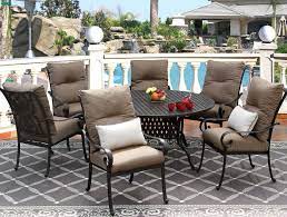 Aluminum patio dining set round. Tortuga Cast Aluminum Outdoor Patio 7pc Set 60 Inch Round Dining Table Series 3000 With Sunbrella Sesame Linen Cushion Zenpatio