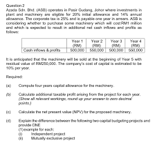 Initial allowance and annual allowance. Solved Question 2 Azada Sdn Bhd Asb Operates In Pasir Chegg Com