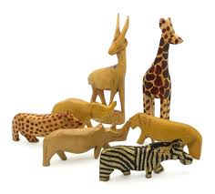 Carved Wood Miniature Safari Animal Figurines Set Of 7 Animal Emporium Figurines And Gifts Safari Animal Figurines Wood Animal Animal Decor