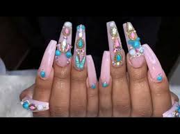Long red nails long fingernails square acrylic nails. Acrylic Nails Tutorial Long Pink Bling Nails Youtube
