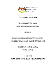Isi yang mengandung topik yang ingin disampaikan secara tak langsung. Teks Ucapan Yb Menteri Kementerian Pendidikan Malaysia Facebook