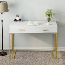 The writing desk is something to get excited about. Mercer41 Two Drawer Home Office Computer Desk Writing Desk Makeup Vanity White Gold Wayfair