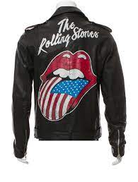 Tommy Hilfiger Denim Collection Rolling Stones Painted Flag Leather Jacket Lg Tommyhilfiger Motorc Denim Jacket Fashion Painted Leather Jacket Painted Jacket