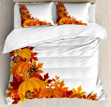 There are 4639 fall bedding for sale on etsy, and they cost £37.43 on average. Amazon Com Lunarable Pumpkin Duvet Cover Set Autumn Leaves And Fruits On Fall Season Arrangement Pine Cone Cranberries Decorative 3 Piece Bedding Set With 2 Pillow Shams King Size Orange Yellow Home