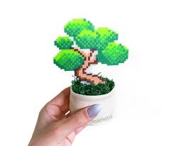 Bonsai Tree Pixel Plant In A Pot Artificial Plant Potted Plant Etsy In 2020 Hama Beads Plants Plant Office Decor