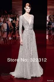 2014 Elie Saab Couture Grey V Neck 3 4 Sleeve Beads Formal High Fashion Floor Length Evening Dresses Prom Ball Gown 799 99 Gowns Dresses Fashion Dresses