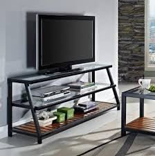 Walker Edison 60 In Glass And Metal Tv Stand With Wood Accents Modern Home Electronics Muebles Para Tv Muebles Hierro Y Madera Muebles Bonitos