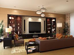 Beautiful Dark Brown Wood Glass Luxury Design Elegant Wall Unit Modern Design Pendant Lamp D Living Room Interior Interior Design Living Room Brown Living Room