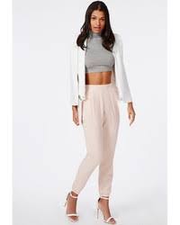 Team with an elegant midi skirt and lace up. Missguided High Neck Ribbed Jersey Sleeveless Crop Top Grey 16 Missguided Lookastic
