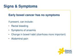 A young woman who was diagnosed with bowel cancer just two weeks after noticing a drop of blood in her stool has revealed the early warning signs at 27, dahlia matkovic, from adelaide, south australia, was 'the healthiest she had ever been', living on a healthy diet full of fresh food and going. Bowel Cancer Screening Update Gp Education Event 28 Nov Ppt Download