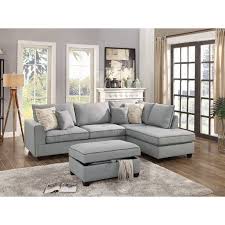 Navy plush velvet and contrasting silver fabric | abode sofas. Beautiful Design 3 Piece Sectional Set Light Grey Color Dorris Fabric Crafted Large Plush Pillows Reversible Chaise Sofa Storage Ottoman Walmart Com Walmart Com