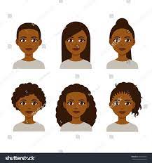 Black Women Faces With Different Hair Styles Cartoon African Girls With Natural Hairstyles And Straightened Hai Black Women Hairstyles African Girl Woman Face