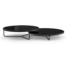 This is a classic take on the reliable round glass what to love: Modloft Adelphi Modern Classic Black Glass Top Steel Nesting Coffee Table 61 W Over Kathy Kuo Home