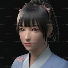原创古风汉服蓝衣美型麻花辫少女 带绑定 女人 人物 夜之子 cg模型网 marvelous designer poses zbrush