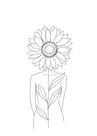 Minimalistic Line Art Of Woman With Sunflower Mini Art Print By Nadja Without Stand 3 X 4 Sunflower Drawing Line Art Flowers Line Art Drawings
