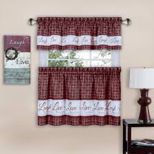 41 awesome shabby chic wall decorating ideas. Powersellerusa Live Laugh Love 3 Piece Kitchen Curtains And Valance Set High Quality Buffalo Plaid Curtains Gingham Tier Pair And Valance Stunning Farmhouse Kitchen Decor 58 W X 24 L Burgundy Walmart Com